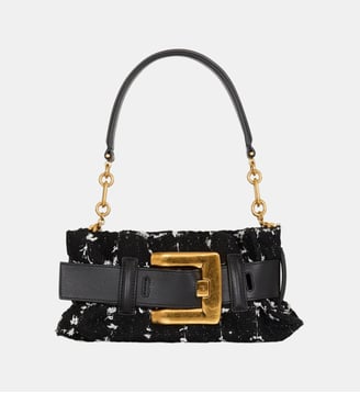 Sac Anthem Mini en tweed et cuir lisse - Balmain - Noir