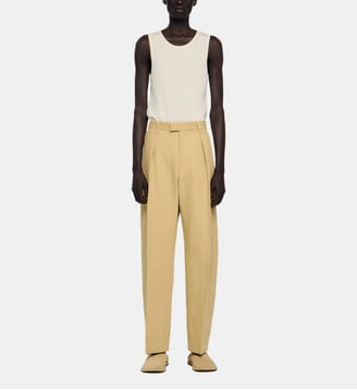 Pantalon large en coton et lin à pli - Sandro - Beige