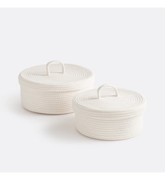 Lot de 2 paniers en coton avec couvercle - La Redoute Interieurs - Blanc écru