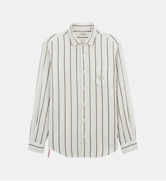 Chemise manches longues à rayures larges en coton - Serge Blanco - Marron