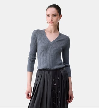 Pull en laine à col en V - Liu Jo - Gris chine