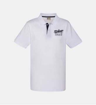 Polo avec logo brodé et patte contrastée - Schott - Blanc