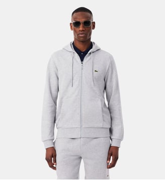 Sweatshirt à capuche zippé molleton - Lacoste - Gris chine