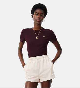 T-shirt slim fit coton côtelé - Lacoste - Marron
