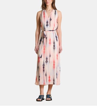 Robe longue sans manches à imprimé - La Fée Maraboutée - Navy et peach