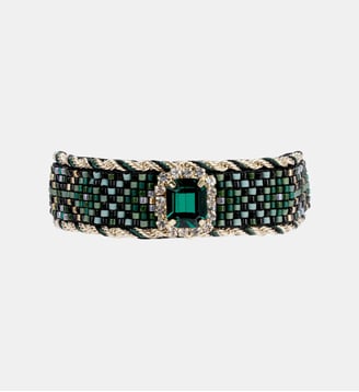 Bracelet réglable ruban velours et perles tissées SUZON - Hipanema - Vert