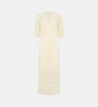 Robe longue en crochet - RIANA - Gerard Darel - Écru