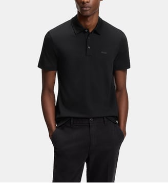 Polo modèle Palosh slim en coton bio - BOSS - Black ash et black