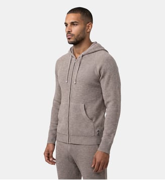 Sweat à capuche zippé en laine mérinos côtelée - Ron Dorff - Beige