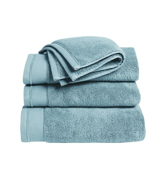 Serviette de toilette 100% Coton BIO, DOUCEUR NATURE - Blanc Cerise - Bleu nordique