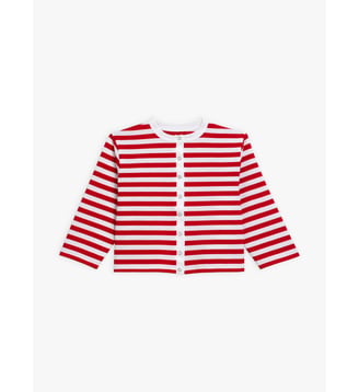 cardigan pression en jersey de coton rouge et blanc - Agnès b. - Garance blanc