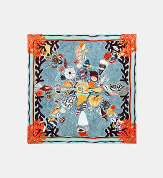 Grand foulard à motifs CORAL - Wild - Bleu