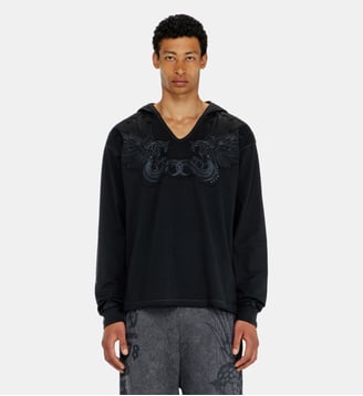 Sweat à capuche col V avec broderie sur le devant - Diesel - Noir