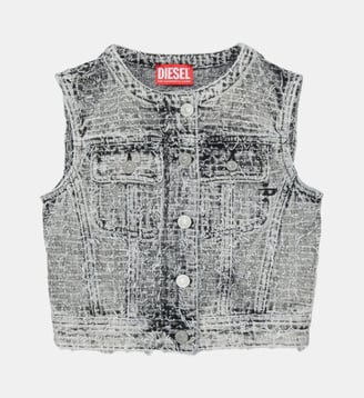 Veste en denim sans manches avec logo - Diesel Kids - Denim noir