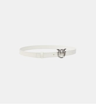 Fine ceinture love birds en cuir 2cm - Pinko - Blanc et argent