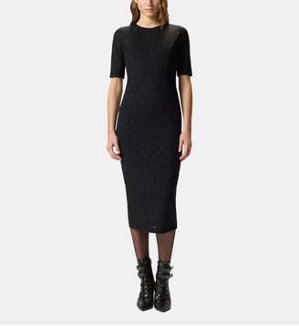 Robe midi en maille façon dentelle - Pinko - Limousine noire