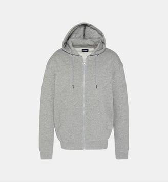 Sweatshirt uni zippé à capuche - Schott - Gris chine