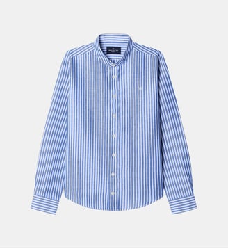 Chemise Rayée À Col Bande Coupe Regular - Hackett London - Bleu