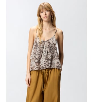 Top à fines bretelles et imprimé serpent - Pinko - Beige et noir