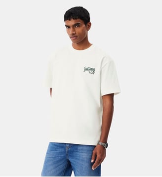 T-shirt jersey coton épais broderie - Lacoste - Blanc