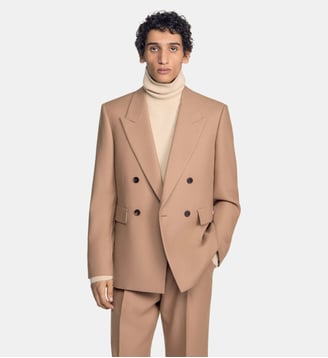 Veste de costume croisée en laine - Sandro - Camel