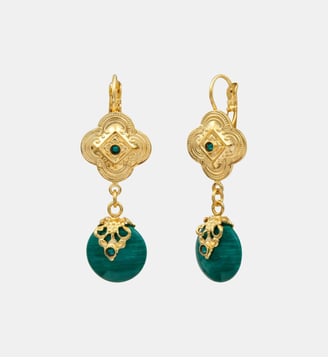 Boucles d'oreilles dormeuses pendantes   - Positano - Satellite - Vert
