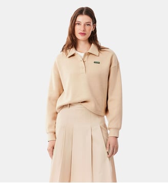 Sweatshirt col polo côtelé oversize - Lacoste - Noir, blanc et jaune