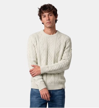 Pull Médéric torsadé laine col rond - Serge Blanco - Beige sable