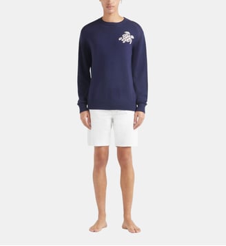 Pullover en coton et cachemire ras-du-cou Tortue - Vilebrequin - Bleu foncé