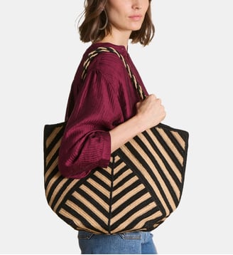 Sac cabas en jute à rayures - La Fée Maraboutée - Beige et noir