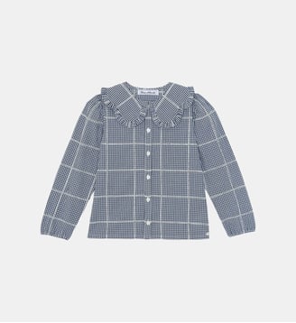 Blouse -  coton col claudine carreaux - Tartine Et Chocolat - Écru