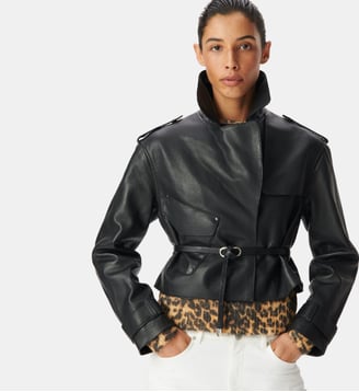 Veste cuir bavolet et poche biais Ikks