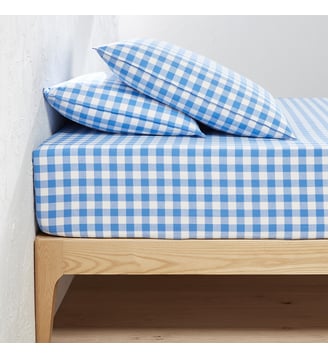 Drap housse en coton, bonnet 30 cm - La Redoute Interieurs - Vichy bleu