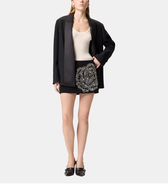 Mini-jupe avec rose bijou brodée - Pinko - Limousine noire