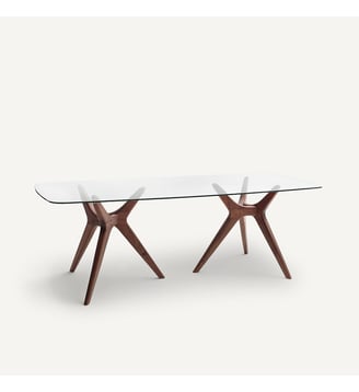 Table rectangulaire en verre et noyer massif, 8 couverts AM.PM