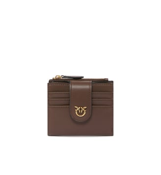 Petit portefeuille en cuir lisse à logo - Pinko - Marron
