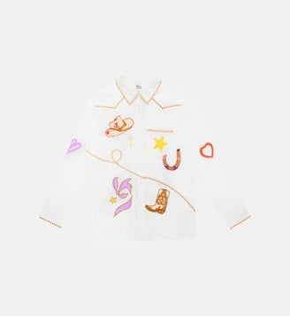 Chemisier manches longues col chemise imprimé broderie CLOTAIRE - La Petite Etoile - Écru