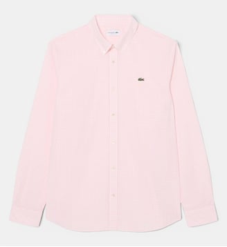 Chemise à carreaux popeline légère regular fit - Lacoste - Blanc rose pâle