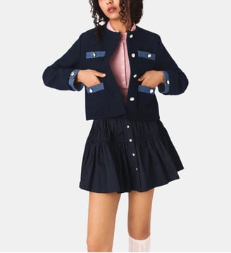 Veste en tweed et galons denim - Maje - Marine