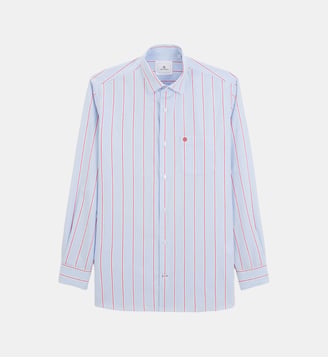 Chemise oxford rayée en coton - Serge Blanco - Bleu clair