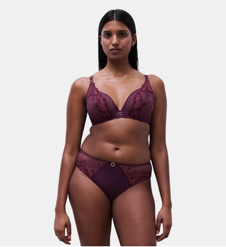 Culotte avec dentelle de Leavers - Chantelle - Aubergine lurex