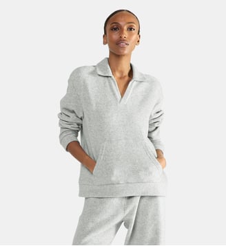 Sweat col polo en polaire - Laurence Tavernier - Gris chine