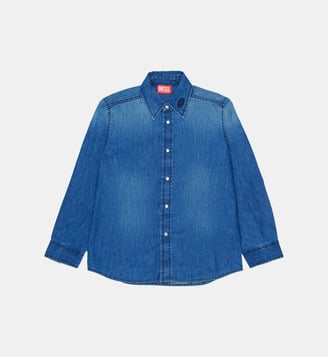 Chemise en denim à manches longues avec logo - Diesel Kids - Denim bleu