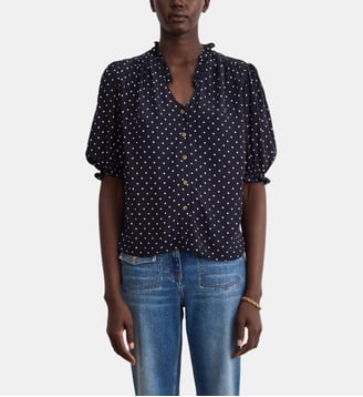 Chemise à pois et volants - CALIEE - Pablo - Marine