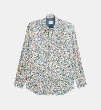 Chemise manches longues coton imprimé fleurs - Serge Blanco - Bleu