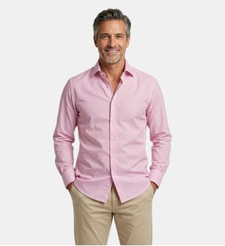 Chemise tissu natté rose poignets mousquetaires coupe cintrée Atelier Privé