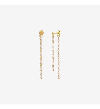 Boucles d'oreilles dorées double - ROXANE - Caroline Najman - Perle de culture blanc