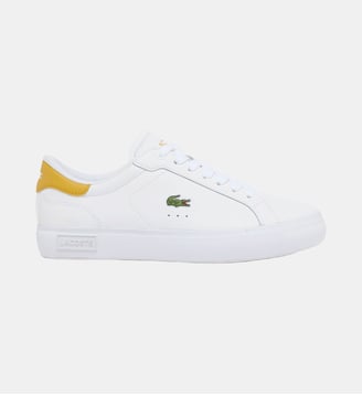 Sneakers Powercourt femme en cuir - Lacoste - Blanc et jaune foncé