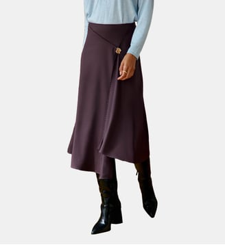 Jupe longueur midi asymétrique uni JORIE - La Petite Etoile - Marron