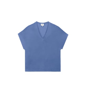 T-shirt manches courtes col v uni MARCELINA - La Petite Etoile - Bleu gris